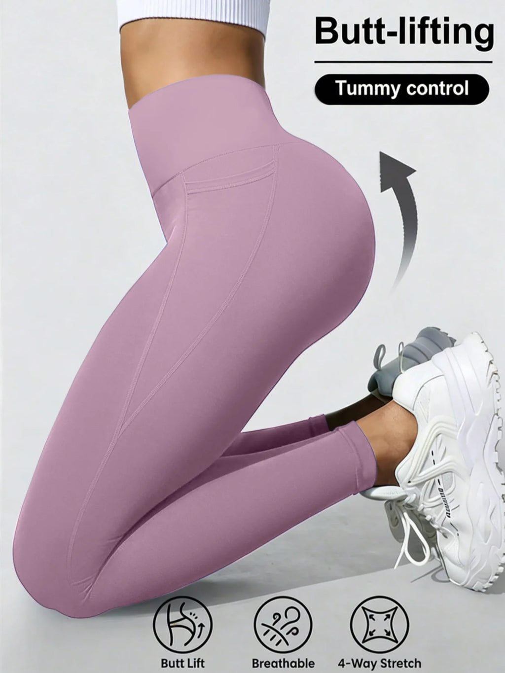 Curve-Enhancing Confidence in Every Move! Butt-Lifting Fitness Leggings with Sculpting Tummy Control, Side Pockets & a Flattering High-Waist Fit.