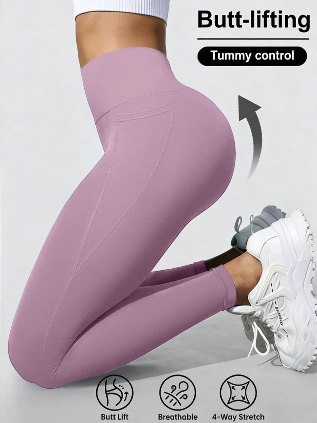 Curve-Enhancing Confidence in Every Move! Butt-Lifting Fitness Leggings with Sculpting Tummy Control, Side Pockets & a Flattering High-Waist Fit.