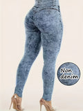 Looks Like Jeans. Feels Like Leggings. Ultra-Stretchy Printed Skinny Pants with Stylish Faux Pocket & Button Details.