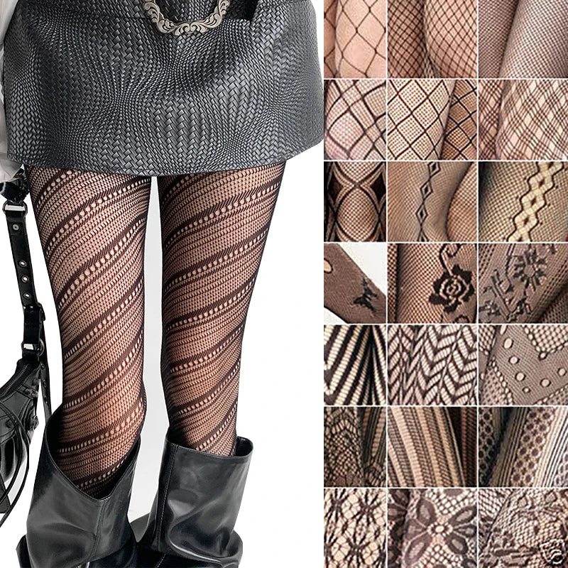 Alternative Version Dare to Be Different! Gothic Fishnet Stockings with striking skull and snake patterns, designed to add a bold punk-inspired edge to any outfit