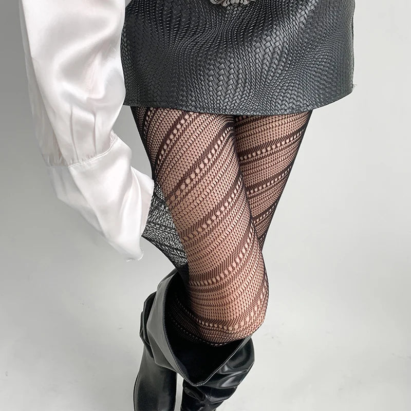 Alternative Version Dare to Be Different! Gothic Fishnet Stockings with striking skull and snake patterns, designed to add a bold punk-inspired edge to any outfit
