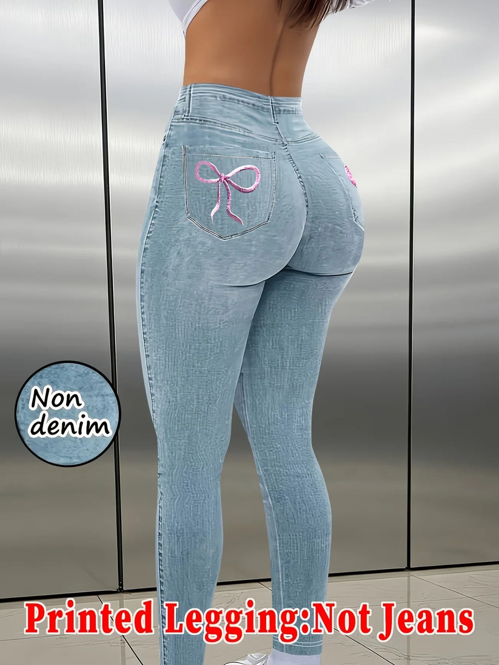 Faux-Denim Print Leggings